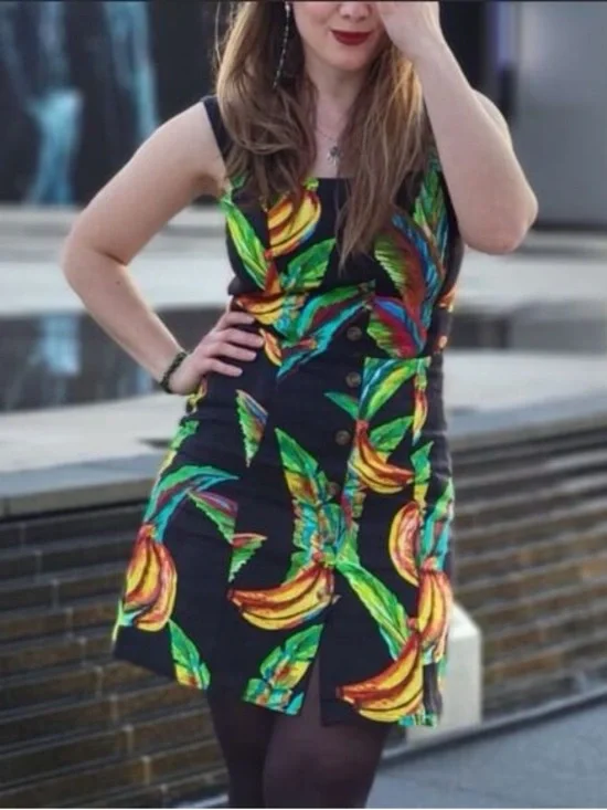 NWT Farm Rio Preta Banana Linen Mini Black Multi-Color Dress - Picture 1 of 4